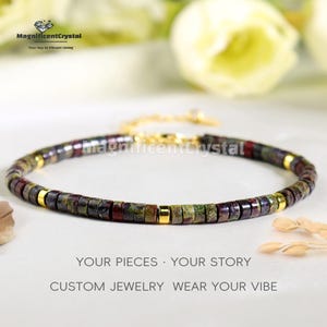 Dragon Bloodstone Beaded Bracelet: Adjustable Boho Jewelry
