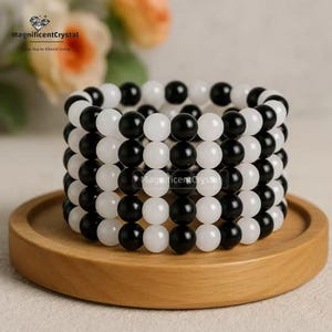 5PCS Selenite Black Tourmaline Bracelet, October Birthstone Energy Jewelry, Handmade Stretch Stacking Bracelets, Energy Gift For Her Him