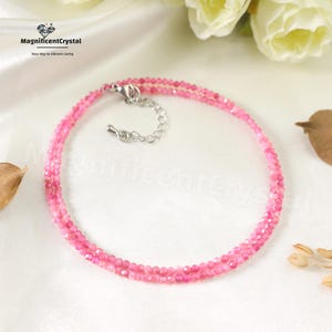 Natural Pink Tourmaline Gemstone Choker, Tiny Beads Minimalist Necklace, Healing October Birthstone Jewelry, Spiritual Energy Gift for Women