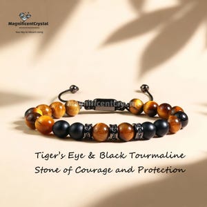 Pulsera protectora para hombre, ojo de tigre y turmalina negra, símbolo de poder interior y riqueza.