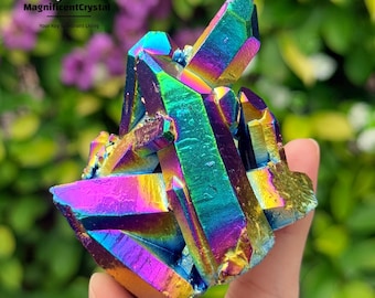 302g Natural Aura Quartz Crystal Rainbow Titanium Cluster VUG - Foto 9