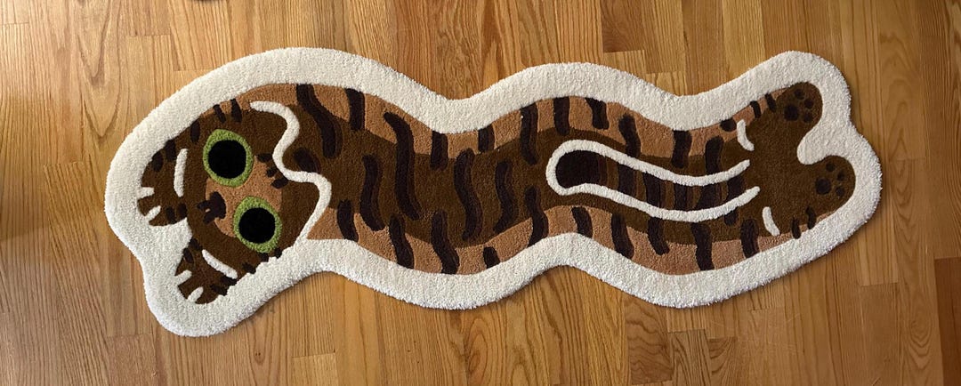 Tabbycat Rugs Handmade Tufted Wavy Cat Rug | Eco-friendly Tabby Cat