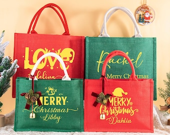 Personalized Christmas Burlap Bag, Gift Bags with Name, Xmas Party Bags