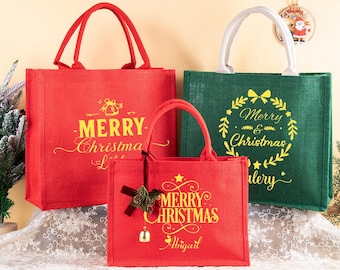 Personalized Christmas Gift Bag,Name Burlap Bag, Party Favors