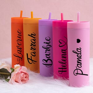 Personalized Tumbler With Lid And Straw, Custom Cup With Name,16 oz Skinny Tumbler, Bridesmaid Gift, Bridesmaid Proposal, Bridal Shower Gift