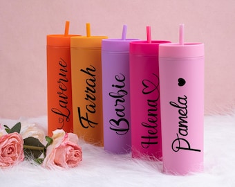 Personalized Tumbler With Lid And Straw, Custom Cup With Name,16 oz Skinny Tumbler, Bridesmaid Gift, Bridesmaid Proposal, Bridal Shower Gift
