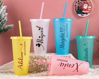 Vaso personalizado con tapa y pajita, taza personalizada con nombre, despedida de soltera