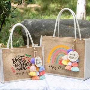 Personalized Teacher Tote Bag,Teacher Name Burlap Bag,Back To School Teacher Bag,Teacher Appreciation Gift, School Gift Totes,Thank You Gift