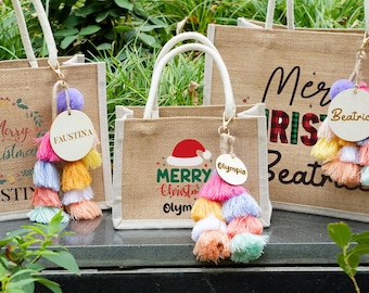 Personalized Christmas Gift Bags, 2025 Holiday Bags with Name, Xmas Party Bag