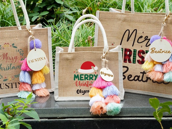 Personalized Christmas Gift Bags, 2025 Holiday Bags with Name, Xmas Party Bag