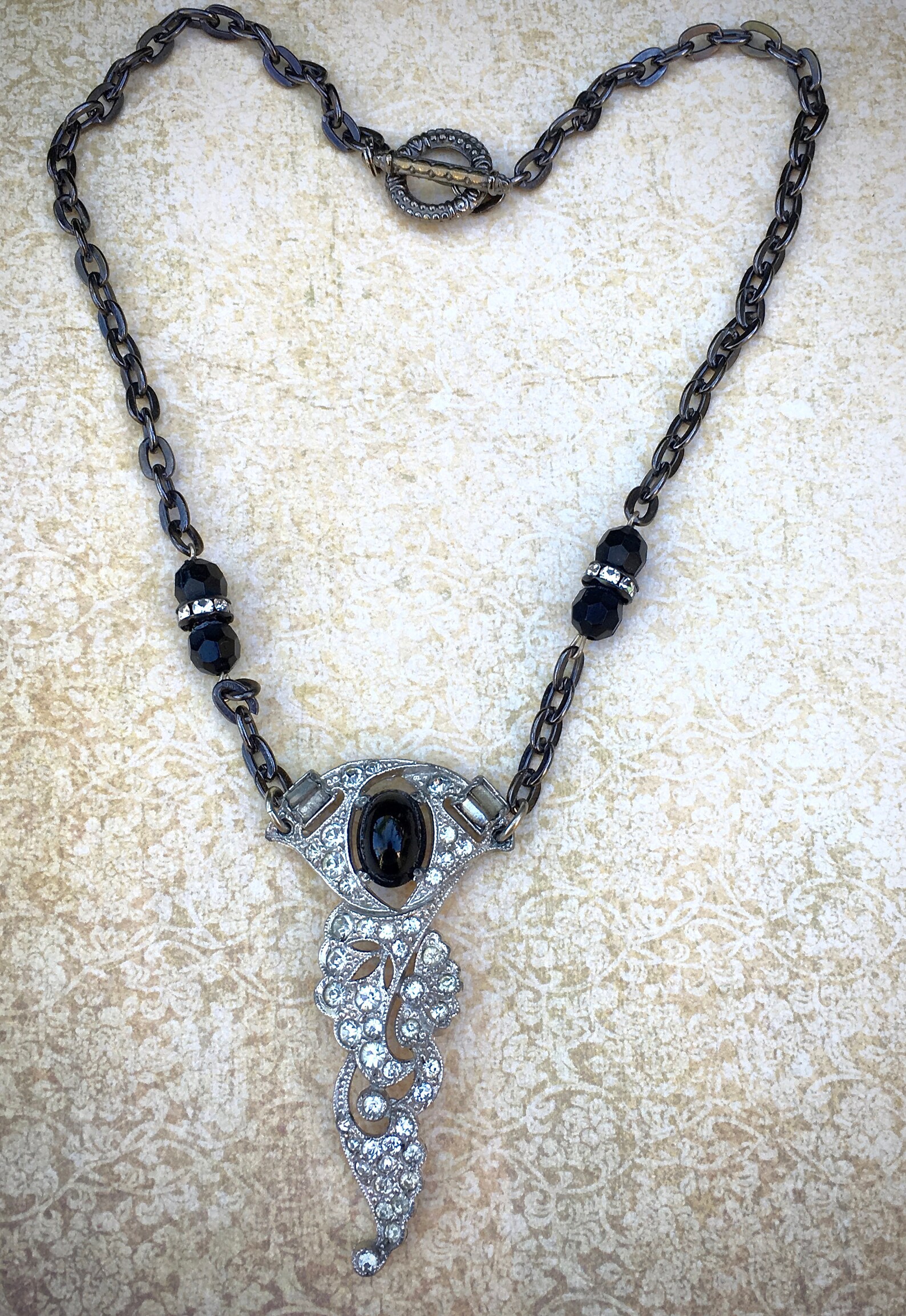 Art Deco Vintage Necklace Handmade Rhinestone Necklace Etsy