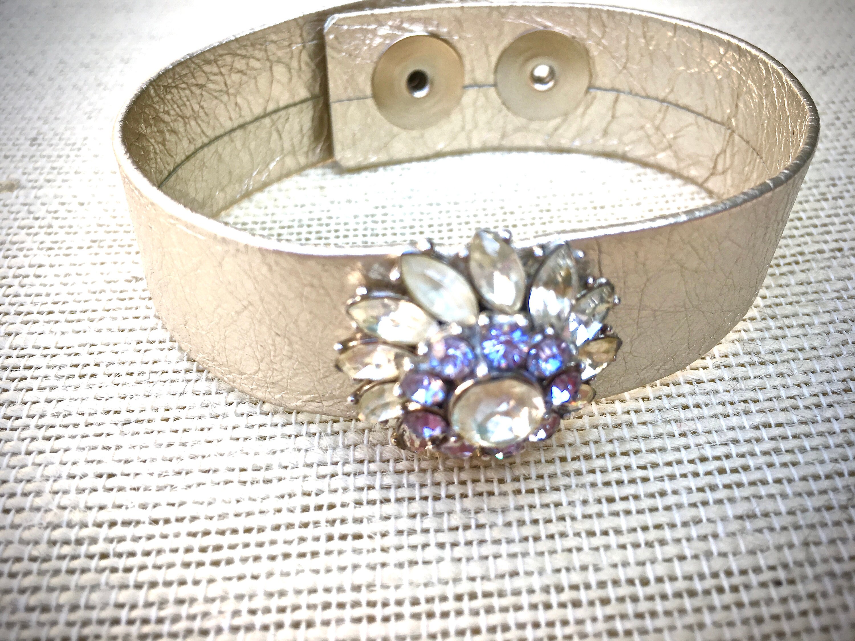 Rhinestone Leather Bracelet handmade vintage assemblage | Etsy