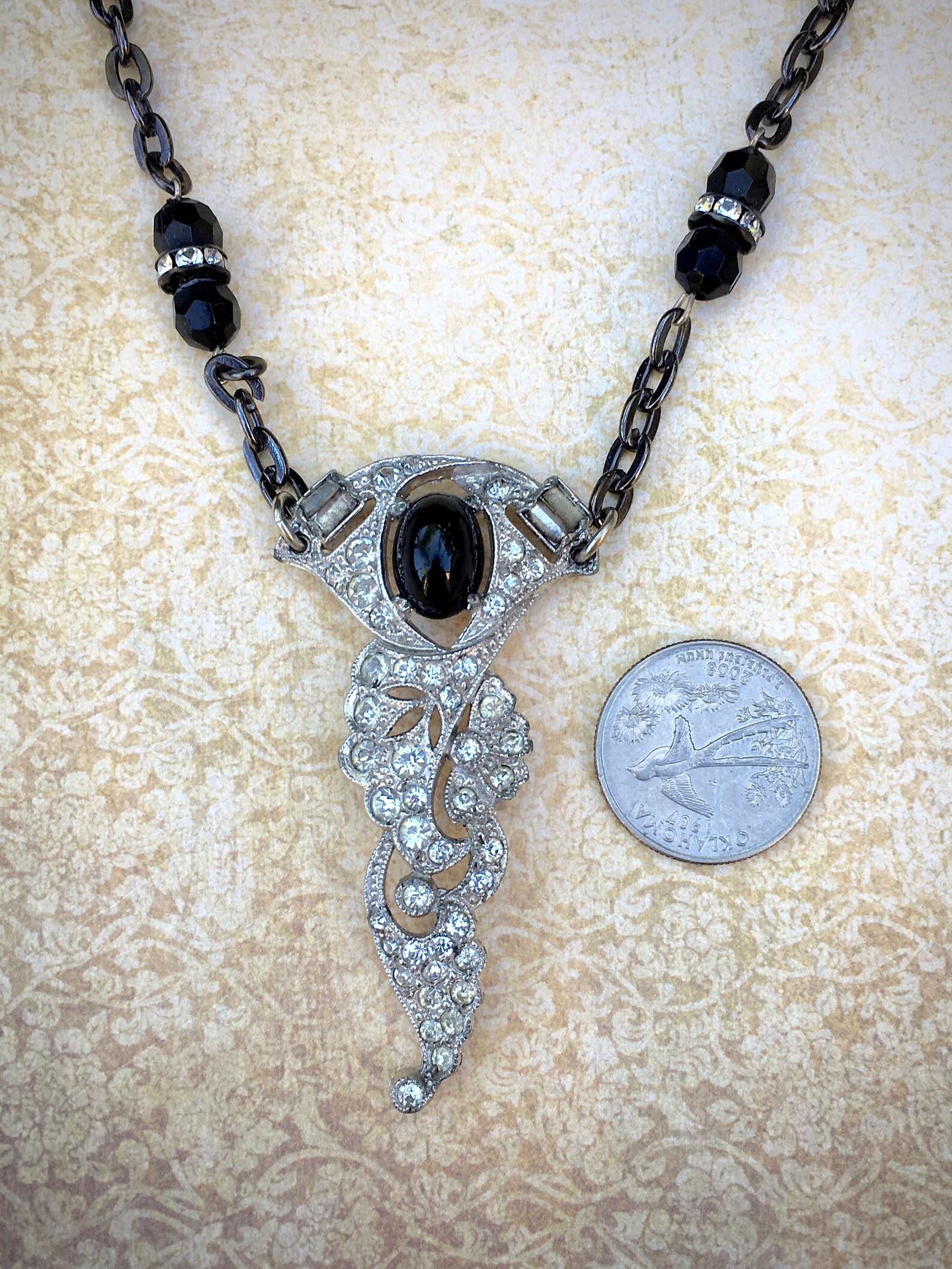 Art Deco Vintage Necklace Handmade Rhinestone Necklace Etsy