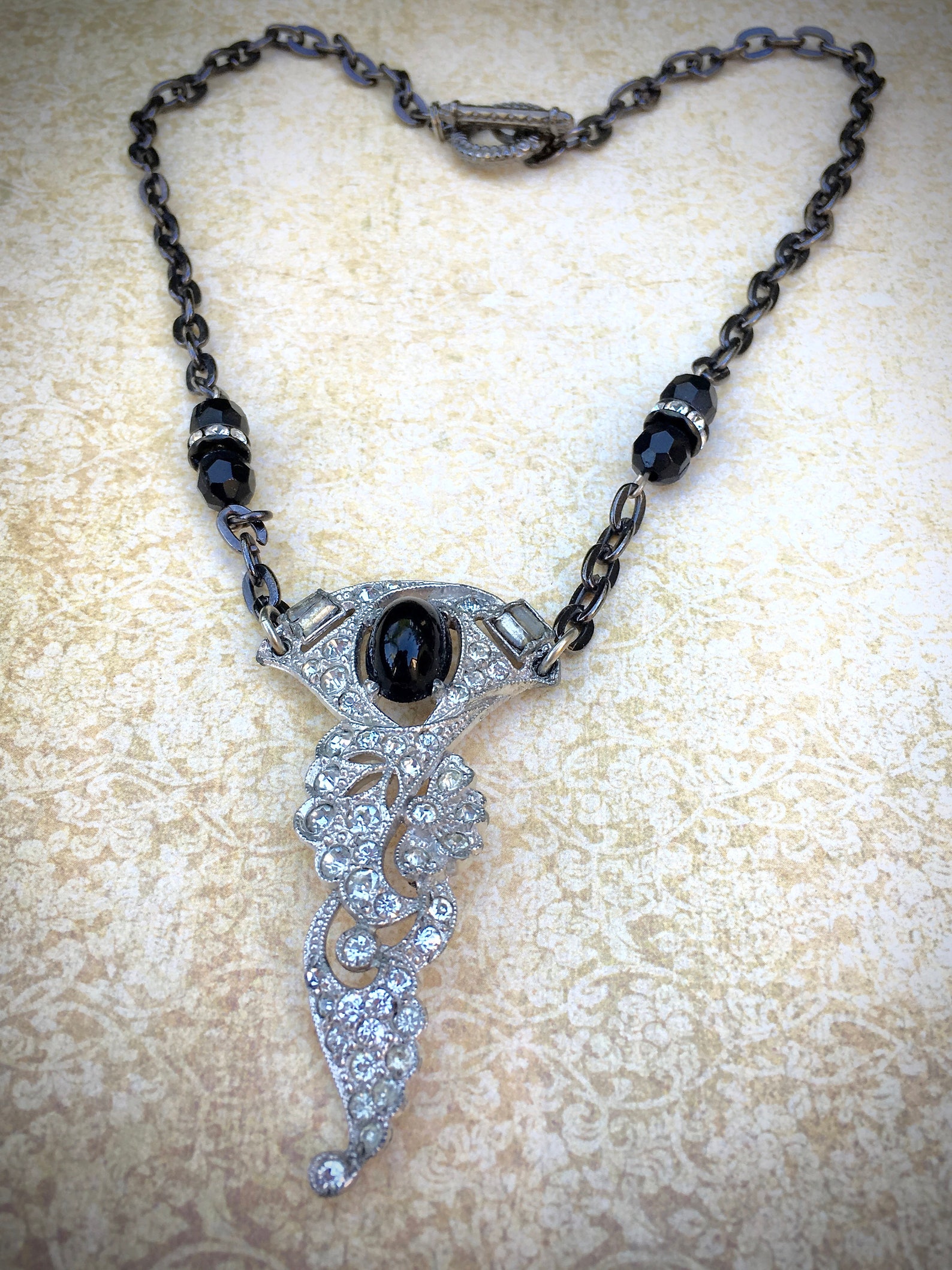 Art Deco Vintage Necklace Handmade Rhinestone Necklace Etsy