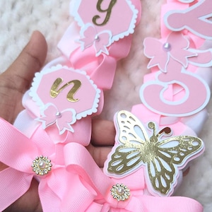 Coquette Graduation Ribbon Lei with Pink Bows and Butterfly Embellishments