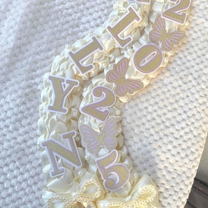 Coquette Pearl Graduation Lei Ribbon Lei Class of 2025 Senior Lei Kinder Grad Gift Custom Promotion Lei double braided graduation Girly Lei