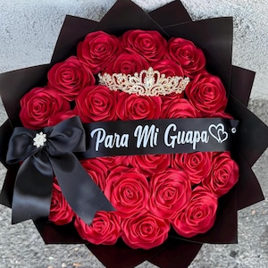 Handmade Red Ribbon Rose Bouquet • Forever Rose Gift • Long-Lasting Floral Arrangement image 1