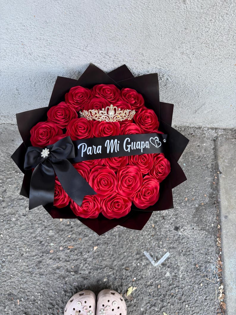 Handmade Red Ribbon Rose Bouquet • Forever Rose Gift • Long-Lasting Floral Arrangement image 7