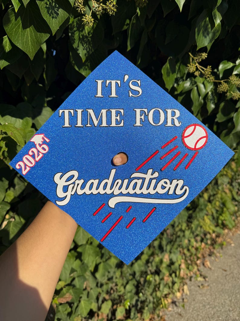 Baseball Graduation Cap Topper, Dodger Blue Glitter, Sports Class of ...