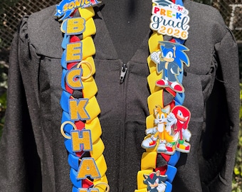 Sonic Graduation Lei anime Ribbon Lei, Custom Class of 2026 Boy Grad gift