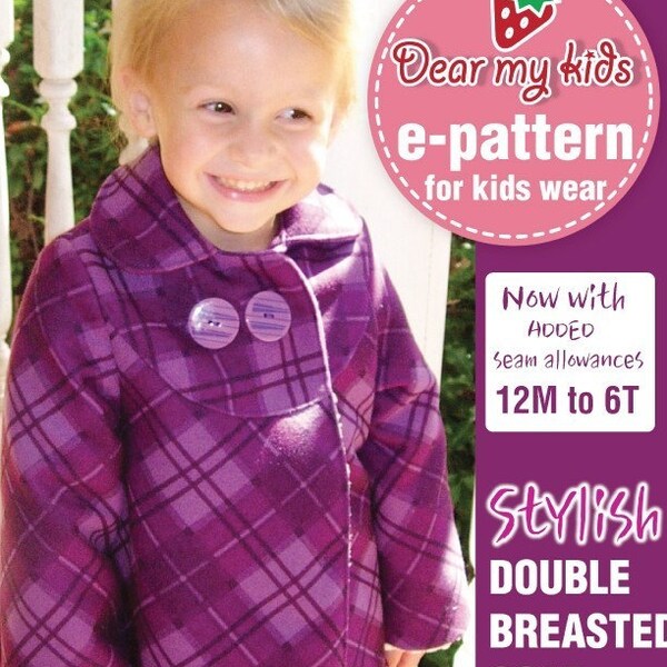 Stylish Double breasted, peterpan collar ( Age 1 to 6 )PDF patterns