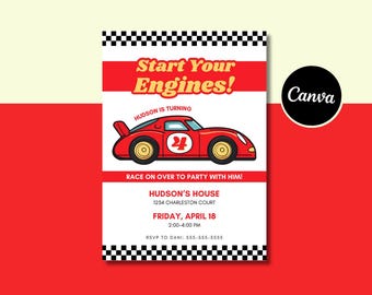 Race Car Birthday Invitation: Editable Canva Template (5x7 Printable)
