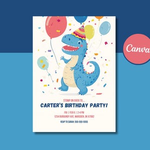 Faire-part d'anniversaire dinosaure, soirée sur le thème des dinosaures, anniversaire garçon, fête d'amis, modèle de toile, modifications faciles, texte personnalisé, téléchargement immédiat