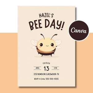 Bienentag Einladung, Canva Vorlage, Bienen Freunde Geburtstagsfeier, Buzz on Over, bearbeitbare druckbare Vorlage, sofortiger Download, 13x18 Karte