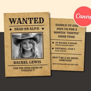 Western Wanted Poster Birthday Invitation: Editable Canva Template (Digital Download)