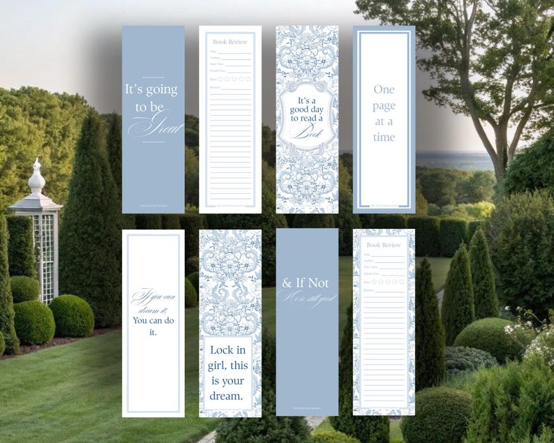 Printable Spring Bookmarks | 10 Elegant Blue Floral Bookmarks | Instant ...