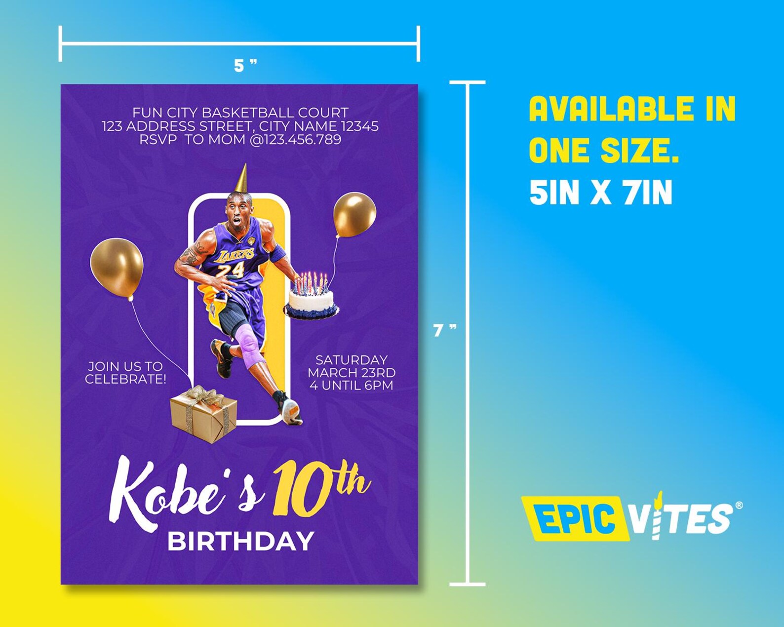 Editable Basketball Player Birthday Party Invitation Template, Kobe Fan ...
