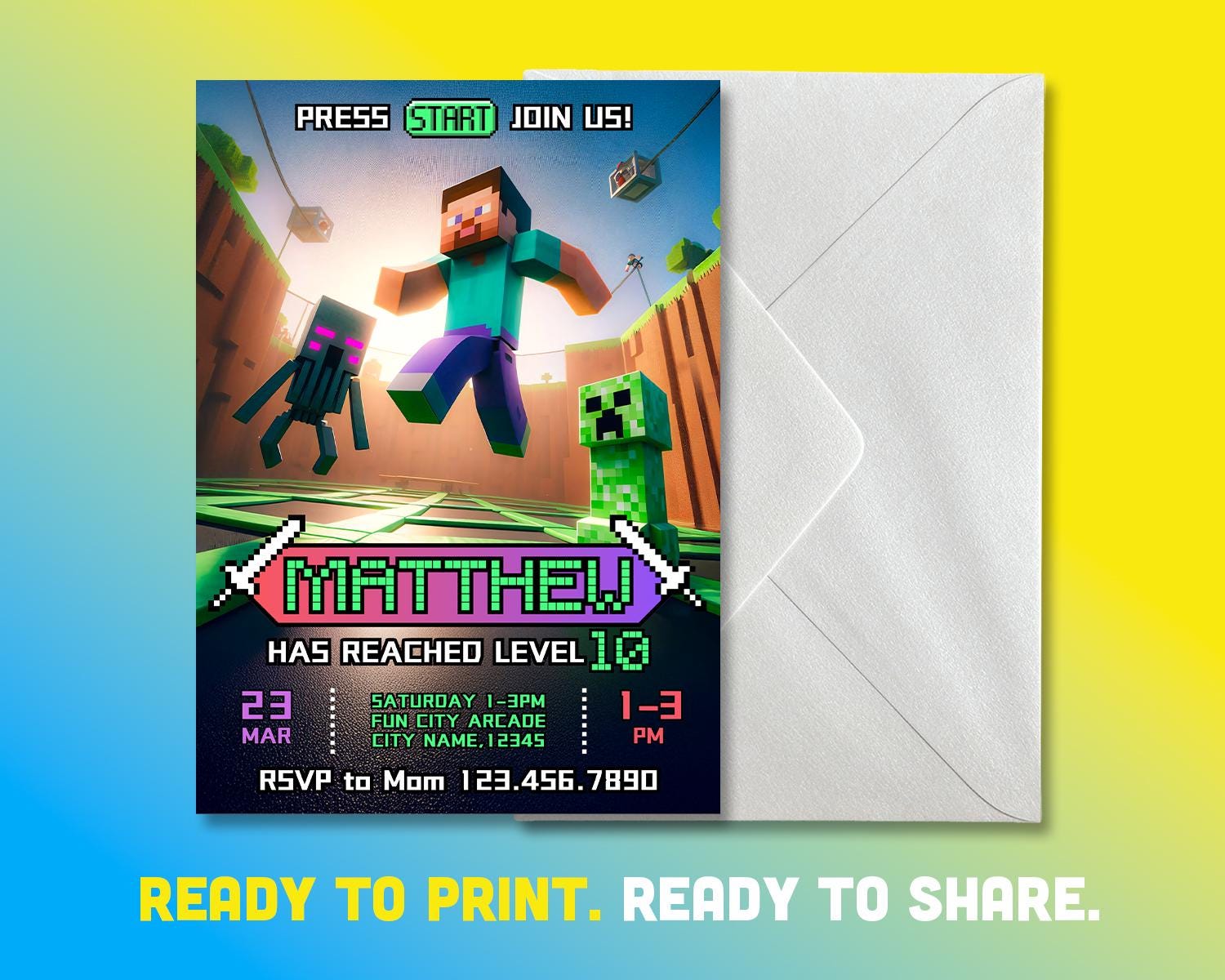 Premium Boys Birthday Party Invitation Template, Jump Party, Arcade