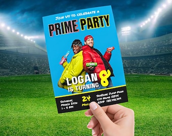 Plantilla editable de invitación para fiesta Prime, invitaciones personalizadas para fiesta de cumpleaños de niño