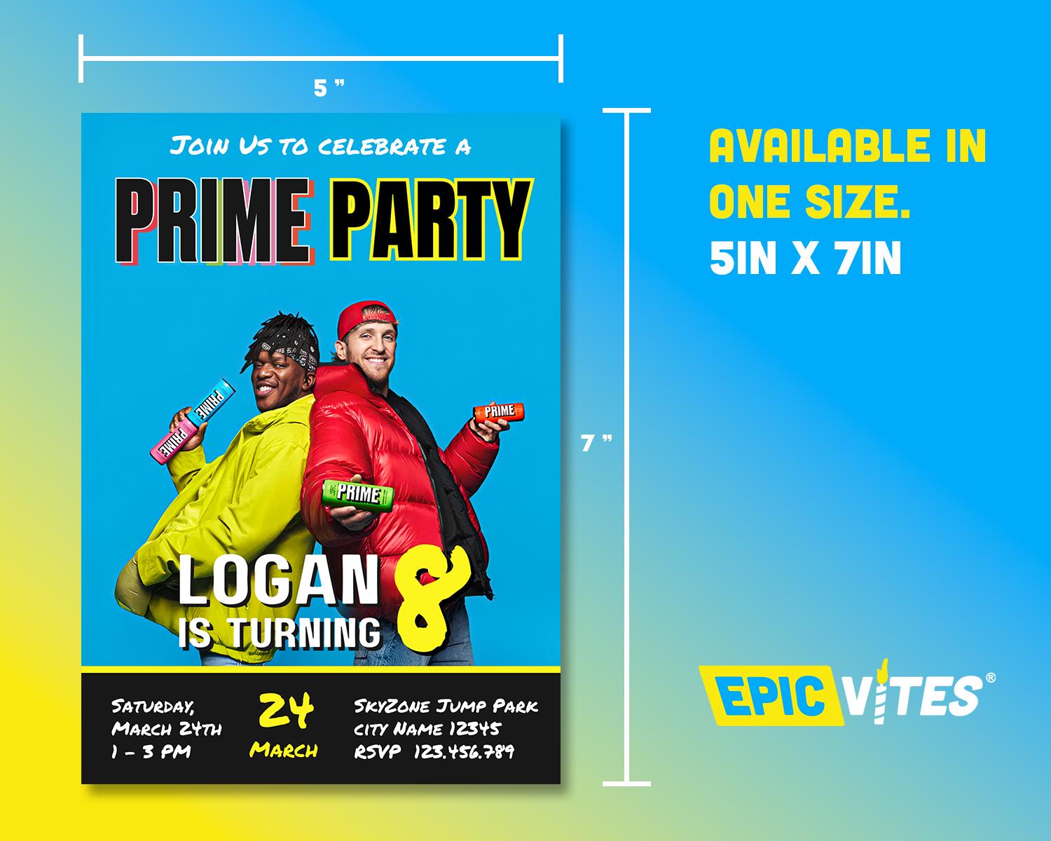 Editable Prime Party Invitation Template, Custom Boys Birthday Party ...