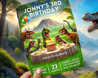 Premium Dinosaur Birthday Party Invitation Template for Boys, Editable Dino Invite
