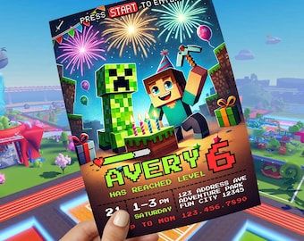 Premium Level Up Birthday Party Invitation Template, Boys Birthday Party Invite