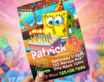 Editable Sponge Cake Birthday Invitation Template, Custom Birthday Party Invitation