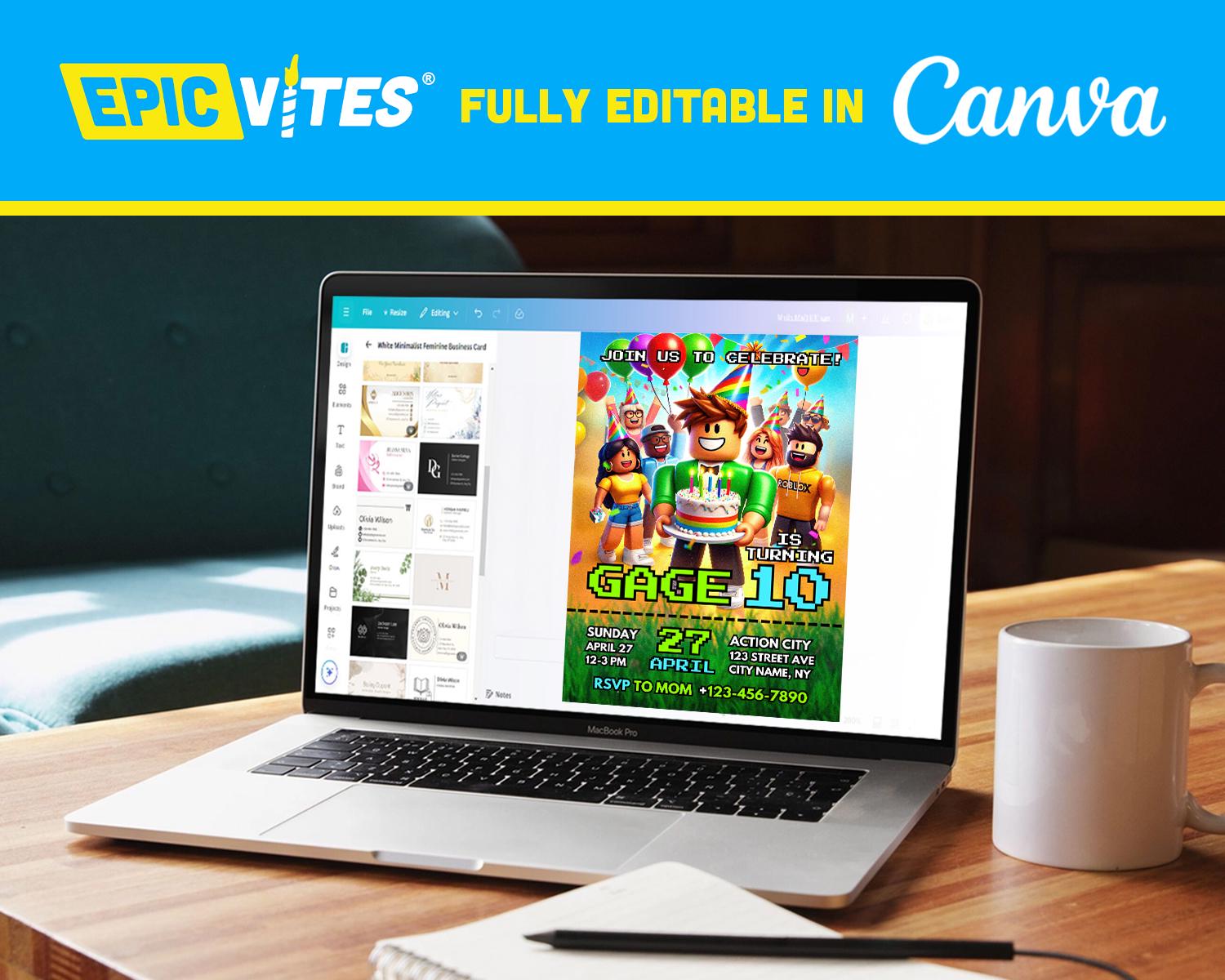 Roblox Party Canva Invite