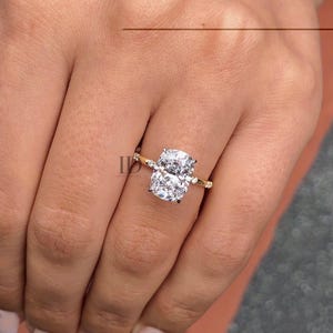 1.5 - 3 Carat Lab Grown Diamond Ring / Elongated Cushion Diamond / 14k Yellow Gold / Thin Engagement Ring / Minimalist Ring / 4 Claw Prongs