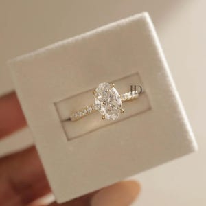 2 Carat Oval E VVS2 Lab Grown Diamond Hidden Halo Engagement Ring / Low Profile Pave Proposal Ring / 14K solid Gold Oval Lab Diamond Ring