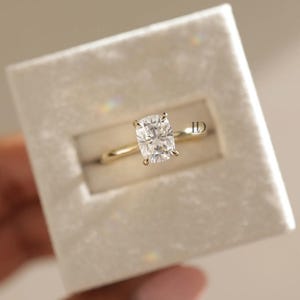 Elongated Cushion E VVS2 Cut Lab-Grown Diamond Ring, Hidden Halo Gold Cathedral Bridal Jewelry, Perfect Engagement Gift, Engagement ring