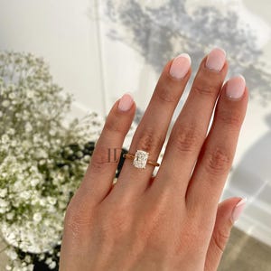 Elongated Cushion Cut Lab Grown Diamond Solitaire Ring, IGI Certified Lab Created Diamond Engagement Ring, Hidden Halo Wedding Ring