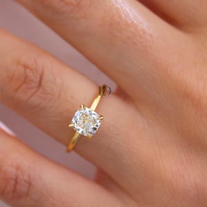 Hidden Halo Diamond Engagement Ring, 1 to 2 CT Cushion Cut Lab Grown Diamond Wedding Ring, Diamond Basket Ring for Women, Certified Diamond