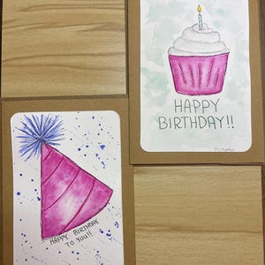 Hand painted Watercolor Birthday card (set of 2)
