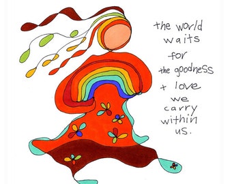 the world waits. colorful rainbow print. by rachel awes.