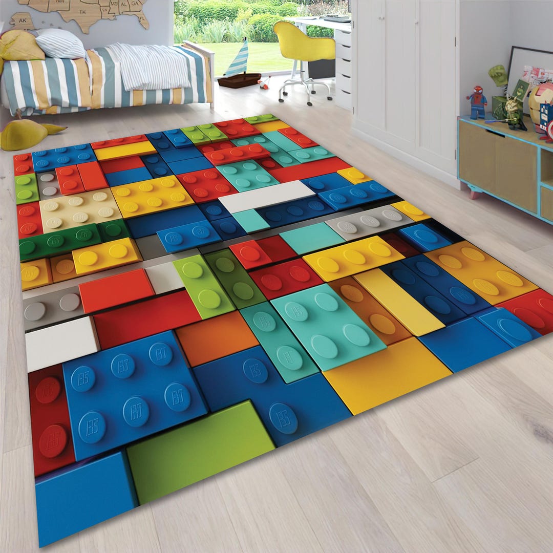 Building Play Room Rug Colorful Building Blocks Rug, Kids Playroom Decor - Etsy