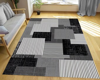 Geometric Runner Rug: Mid-Century Modern Abstract Hallway Carpet