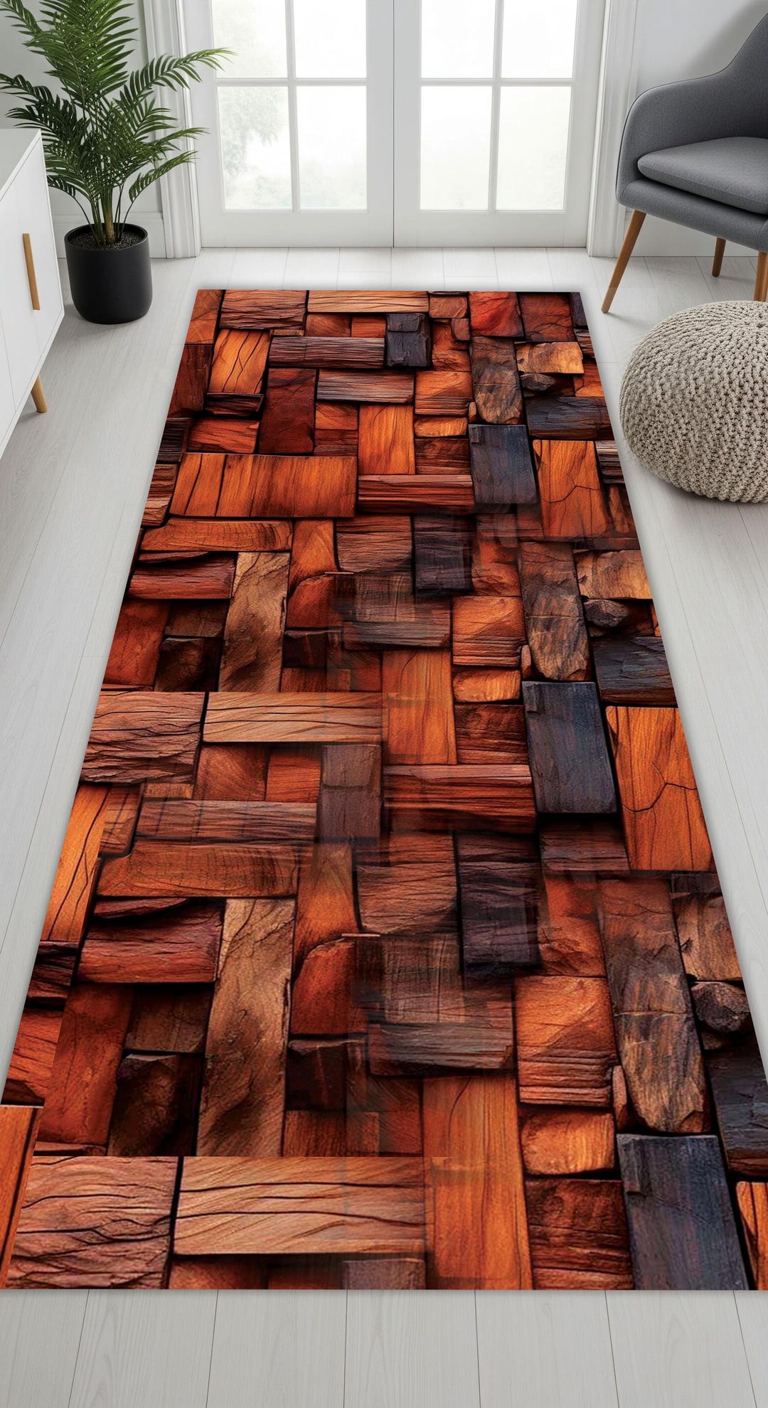 Rustic Moden Rug Rustic Wood Block Pattern Rug, Farmhouse Style, Custom Sizes - Etsy