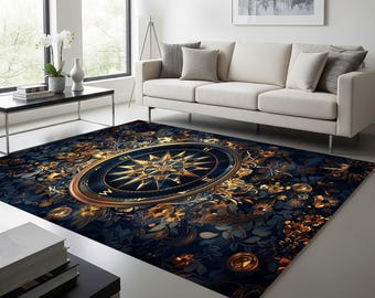 Tappeto con bussola nautica: design faro, base in cotone antiscivolo