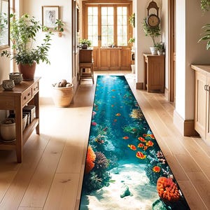 Tapis poissons de mer, Tapis sur le thème de la mer, Tapis de plage, Tapis de mer, Tapis vagues de mer, Tapis vagues de sable, Tapis nautique, Tapis de plage transparent, Tapis océan, Tapis d&#39;été,
